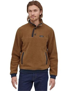 107 PATAGONIA Men's Shearling Button Pullover Fleece - Brown, Large